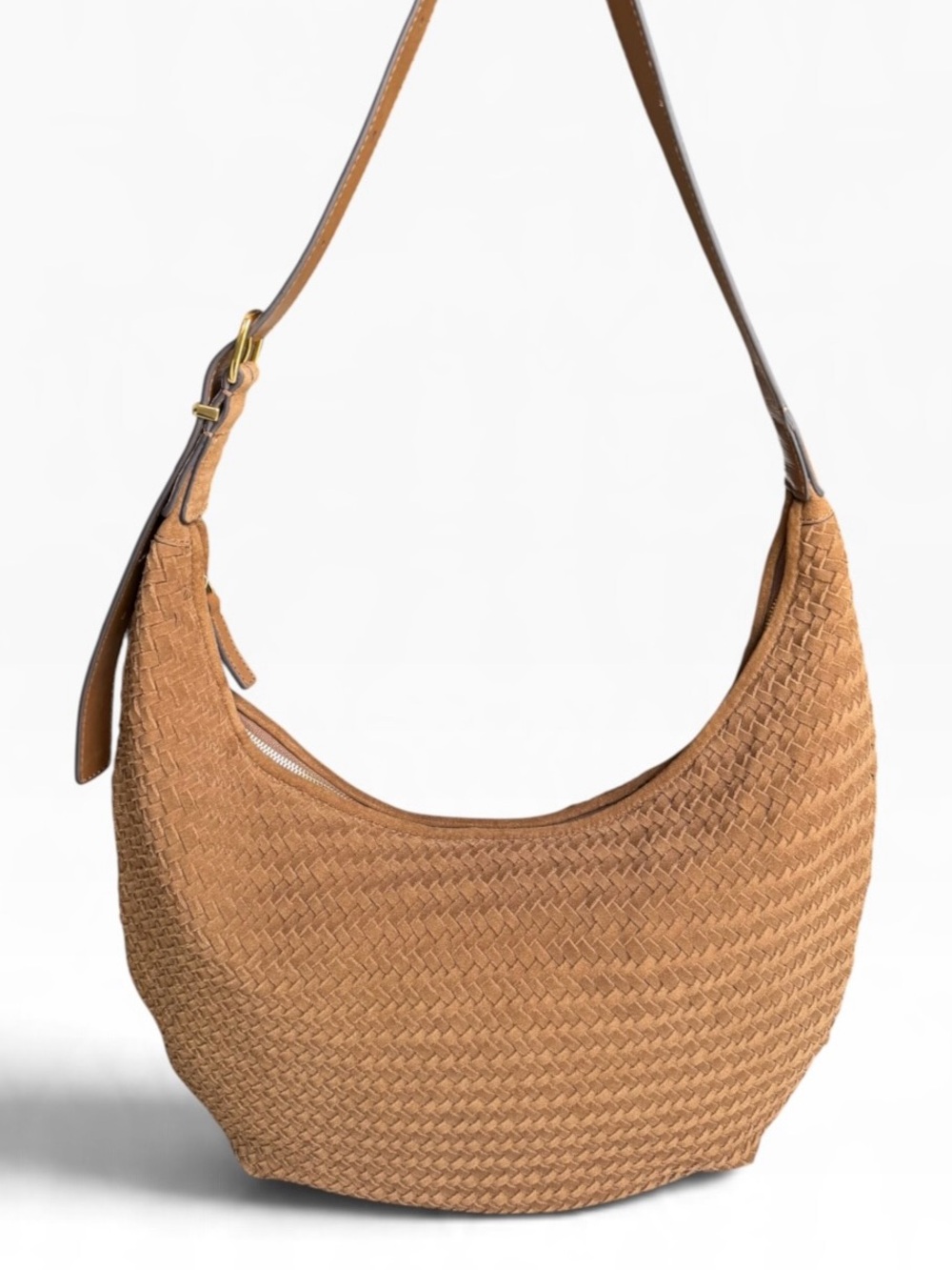 ๐ Madewell Essentials Curve Woven Shoulder Bag Suede Leather - Picture 7 of 11